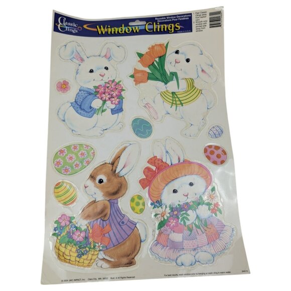 Vintage Easter Static Cling Window Bunny‎ Rabbit Basket Egg Holiday 3 Sheets - Picture 4 of 8